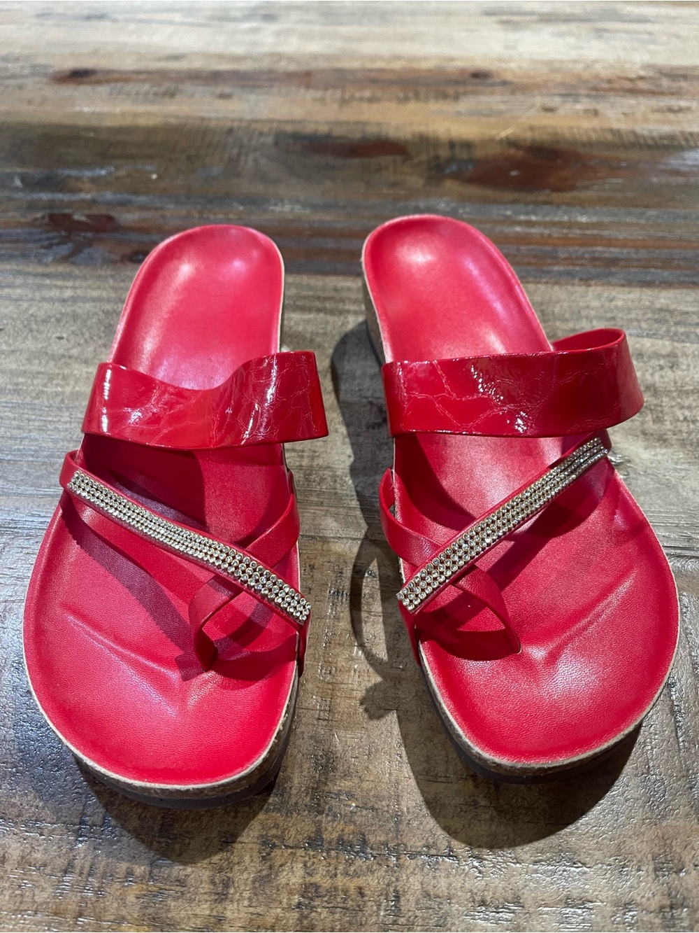 Red Embellished Slide Sandals - Unbranded
